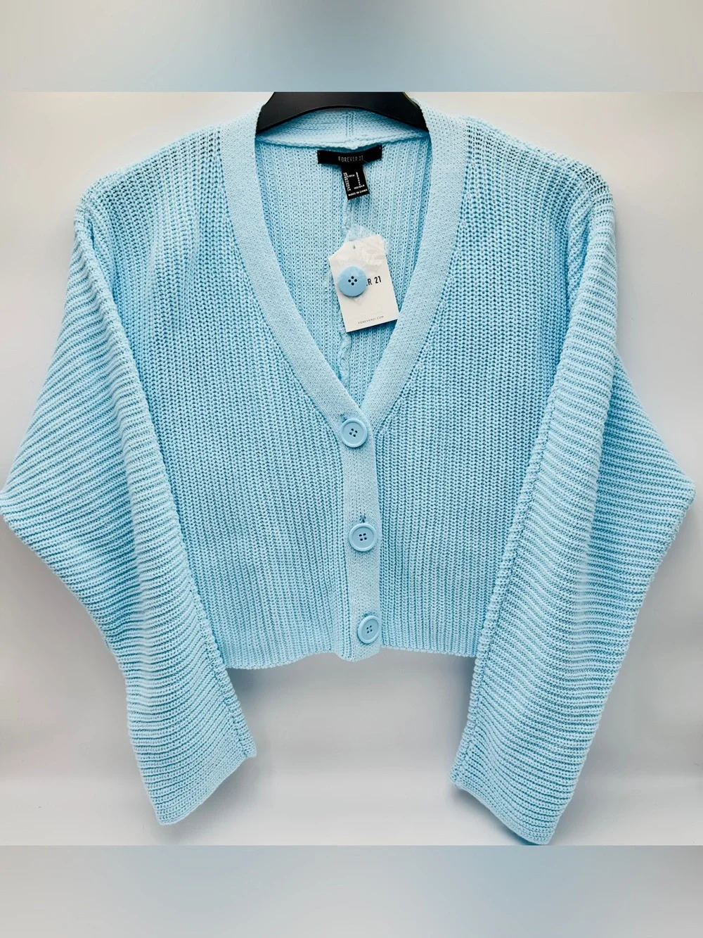 Forever 21 Pastel Blue Cropped Button-Up Cardigan
